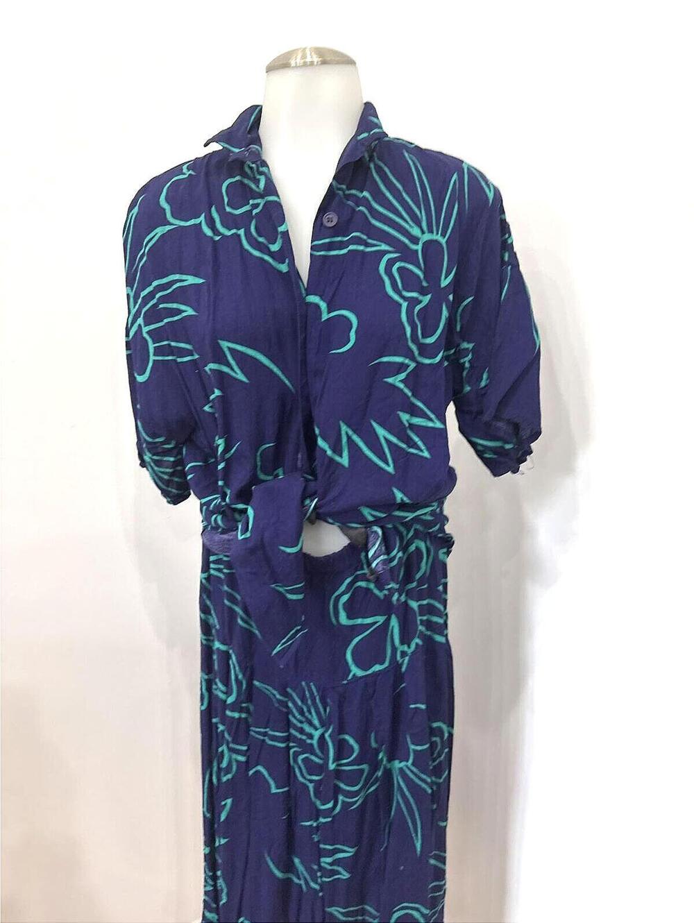 Small California Krush Vintage Navy Blue Floral Button-Up Dress Set